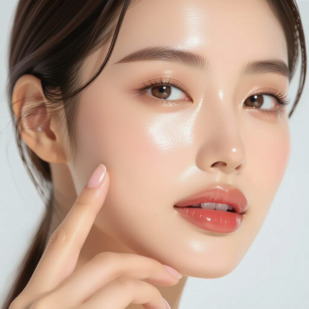 Macro Korean Woman's Cheek: Flawless Skin & Hazel Eyes