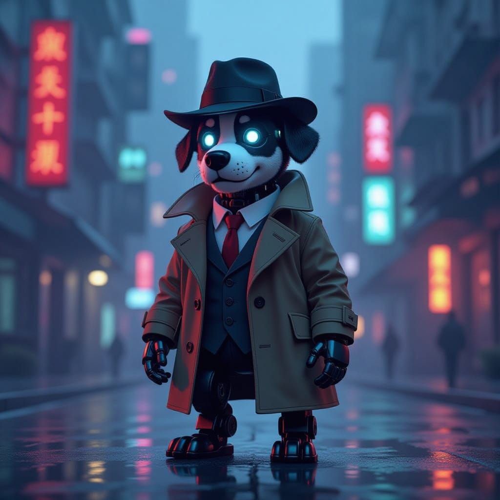 Robotic Detective Mr Woof Investigates in Futuristic City
