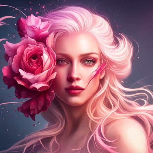 Hiperdetailed Pink Rose Macro Sparkling Digital Art