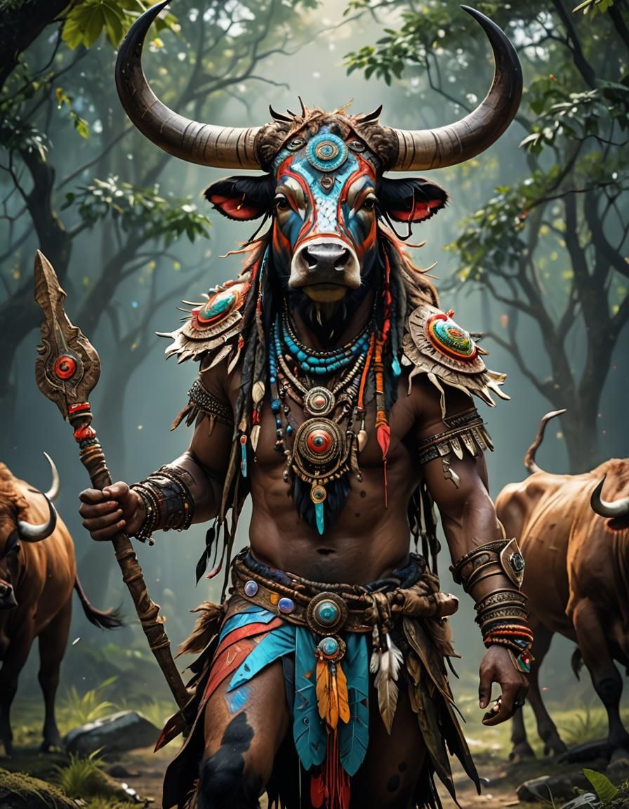 Detailed Bull Shaman Avatar in VRay Style