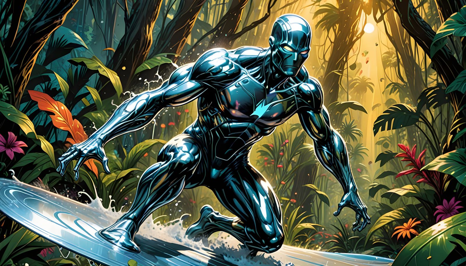 Silver Surfer Lands in Alien Jungle Comic Art