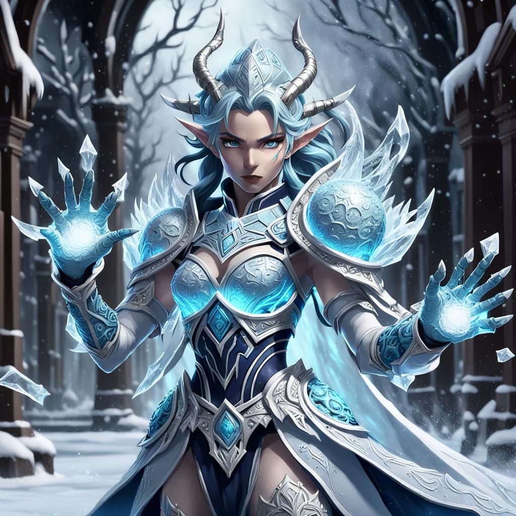 Ice Sorceress Casting Blizzard: 3D Anime Art