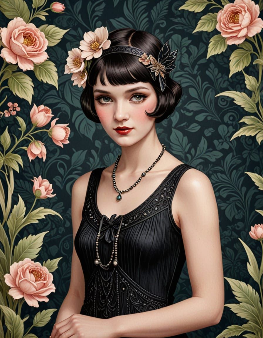 Floral Bohemian Goddess in Art Deco Style