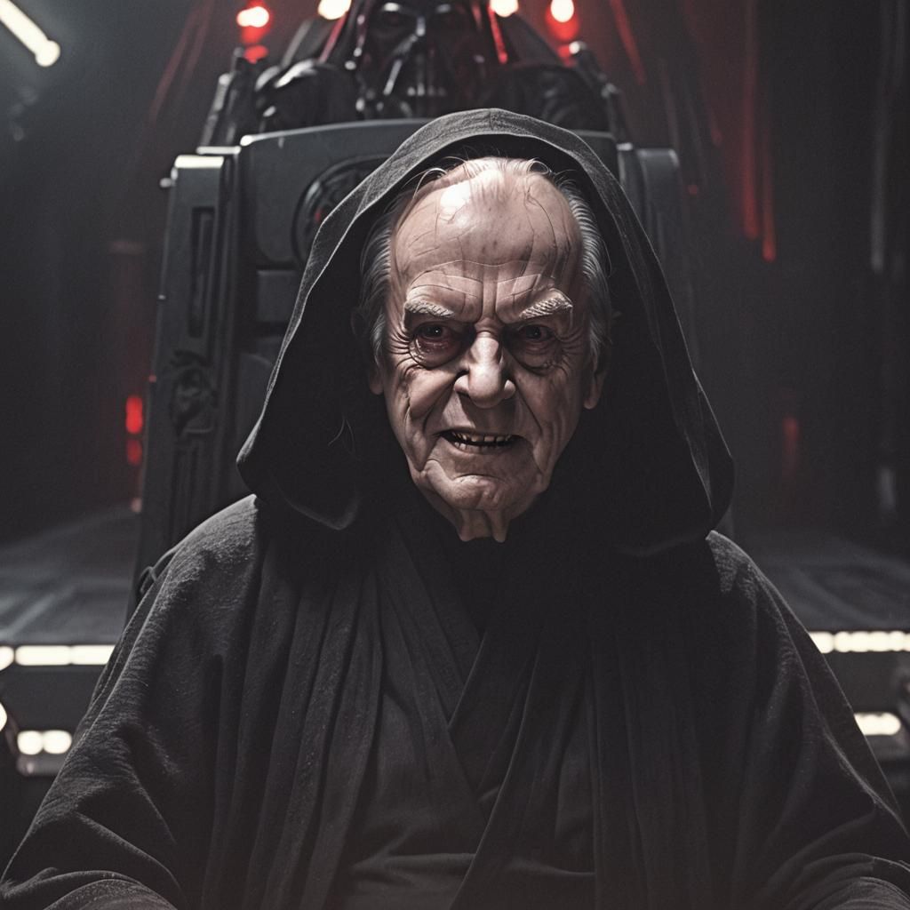 Emperor Palpatine's Sinister Grin in Dark Throne Room