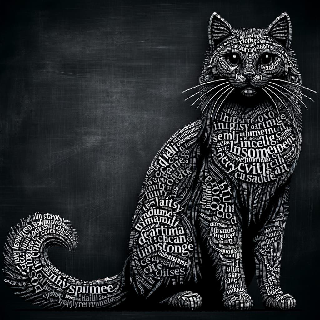 Ultra Realistic Cat Made of Words on Chalkboard