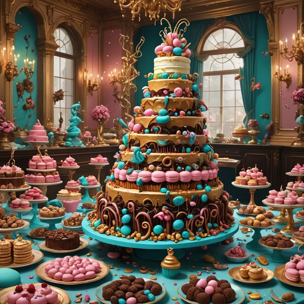 Worm-Infested Cake Surrounded by Desserts