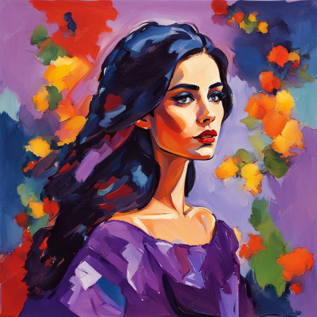 Brunette Girl in Violet Gown: Fauvism Art