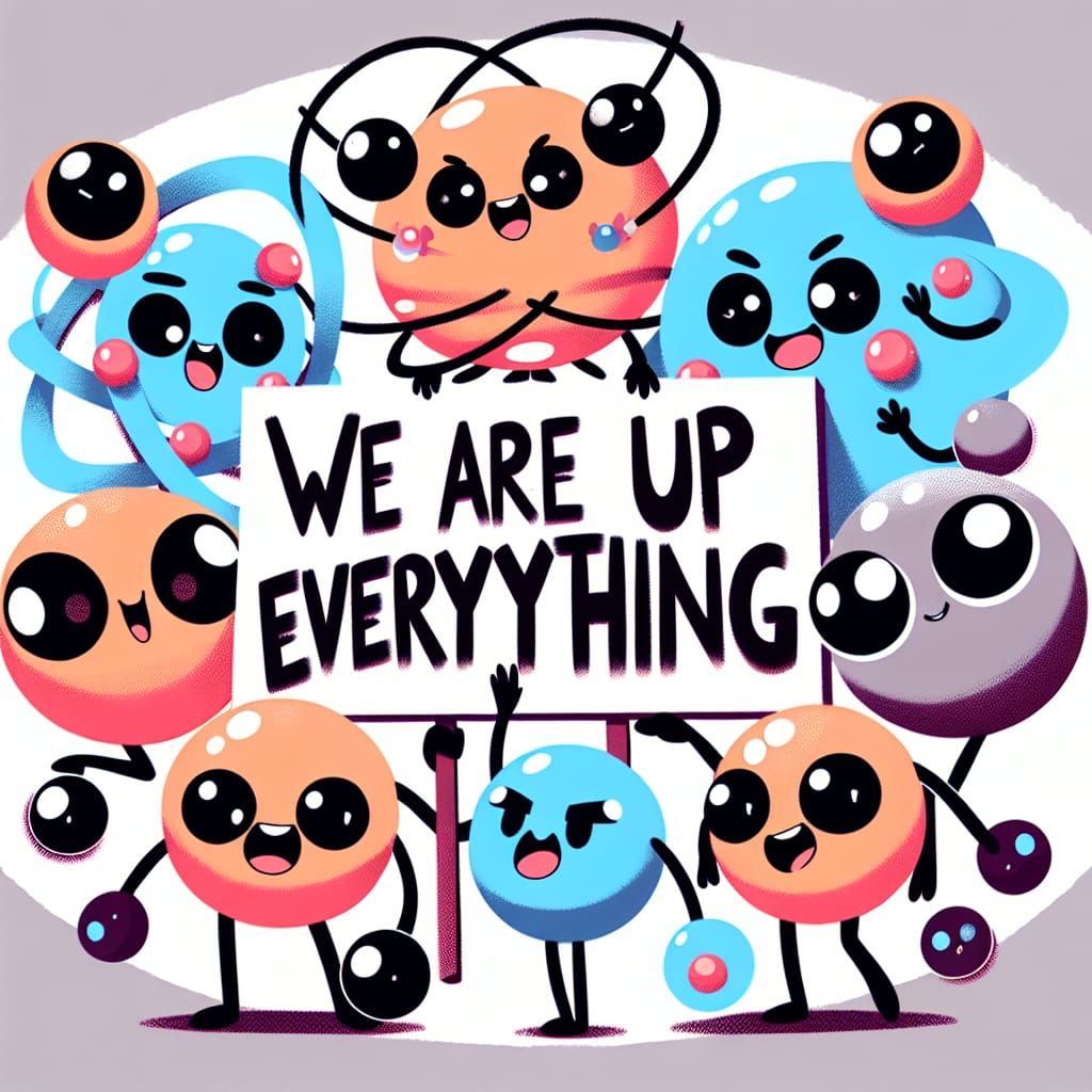 Humorous Anime Style Atoms Declare Their Universal Role