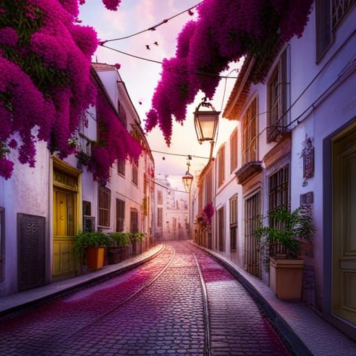 Lisbon Streets at Sunrise: Hyperrealistic Romanticism