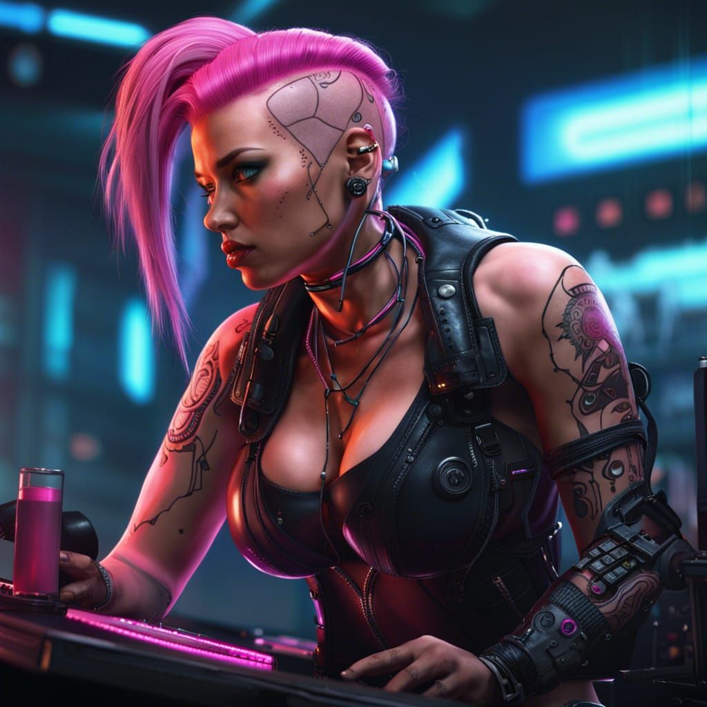 Cyberpunk Hacker Girl in Cybernetic Facility