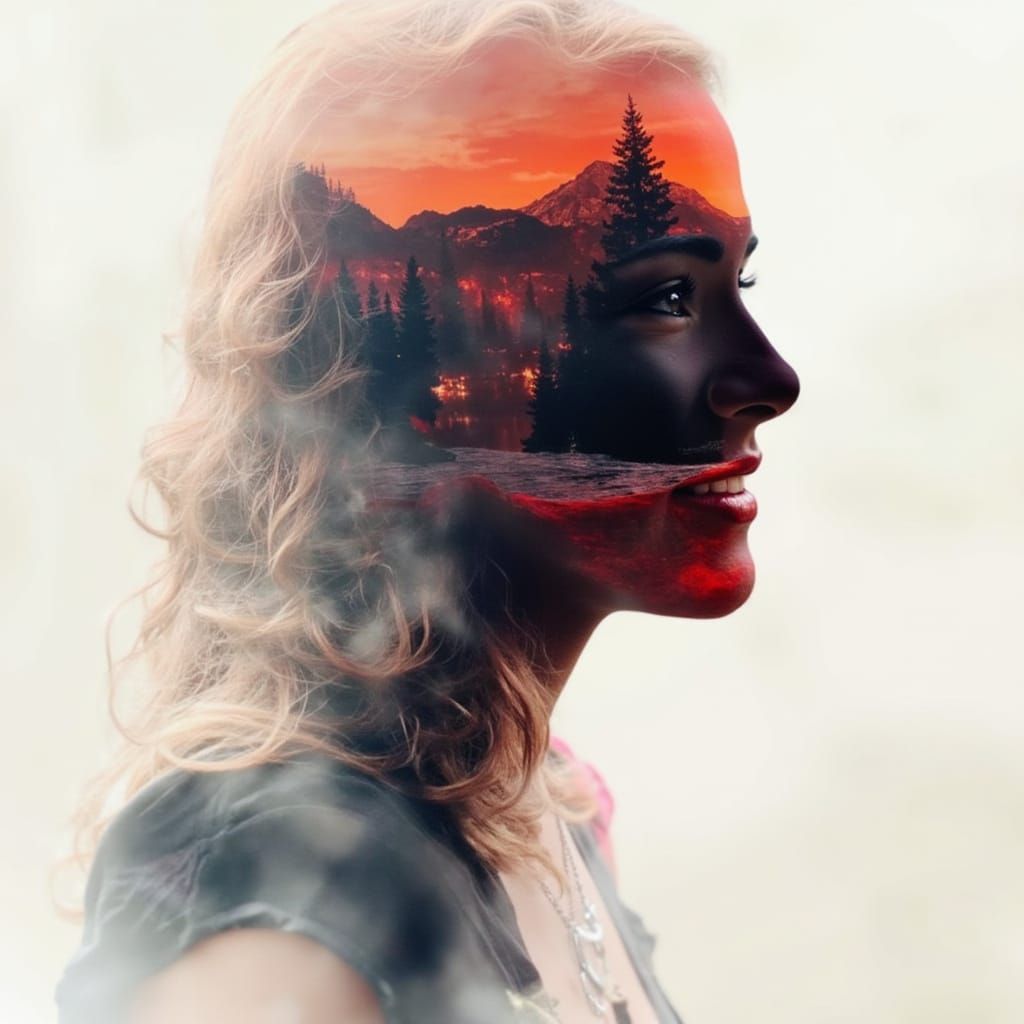 Woman in Sinister Watercolour Double Exposure