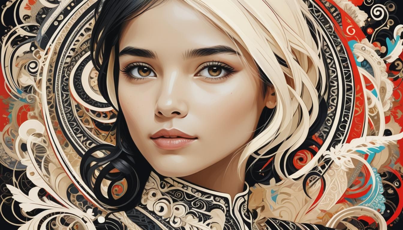 Striking Black and Cream Portrait with Bright Colors