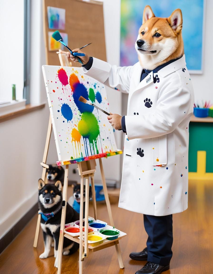 Shiba Inu Art Teacher Instructing Puppy Class