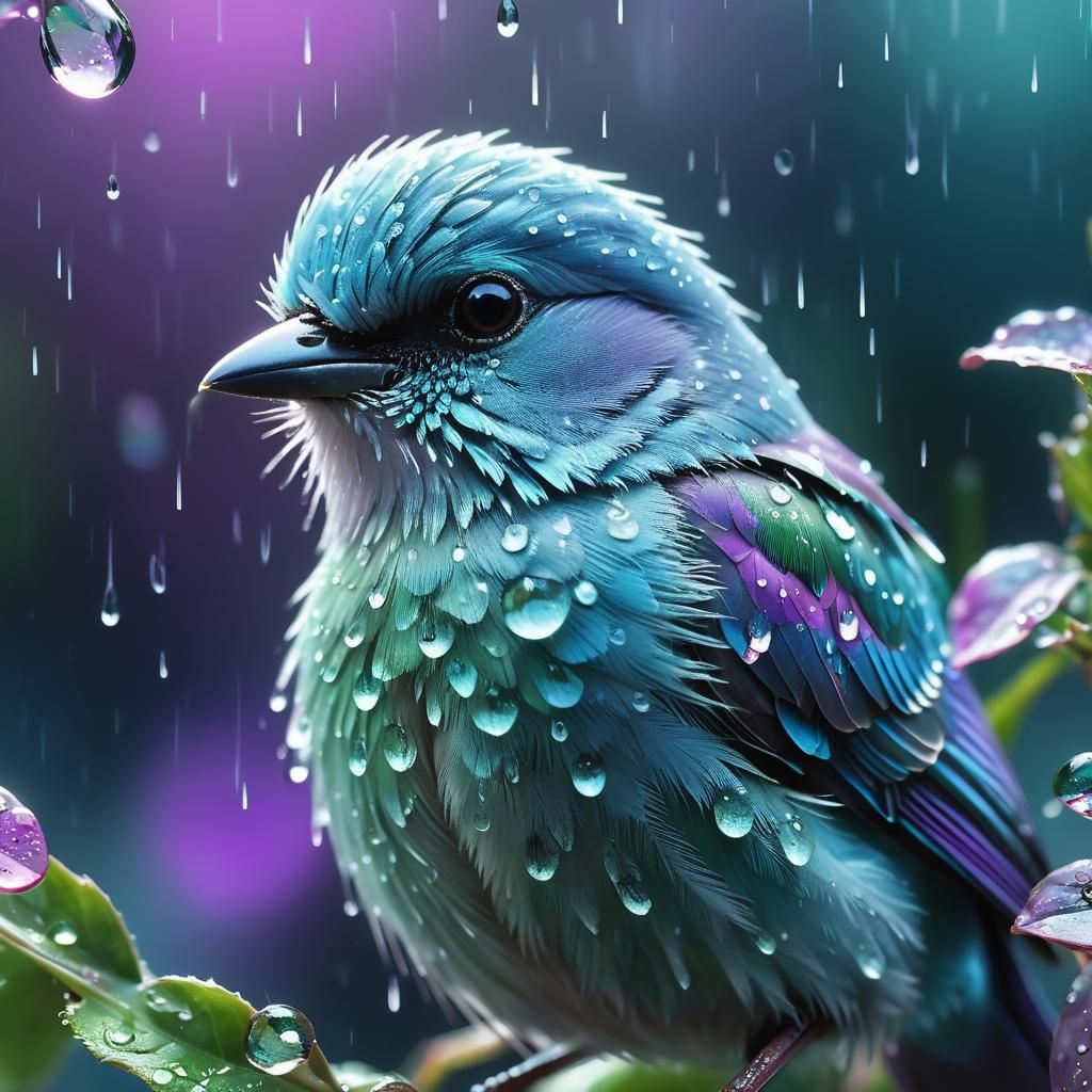 Baby Azure Dazzler bird in the rainforest