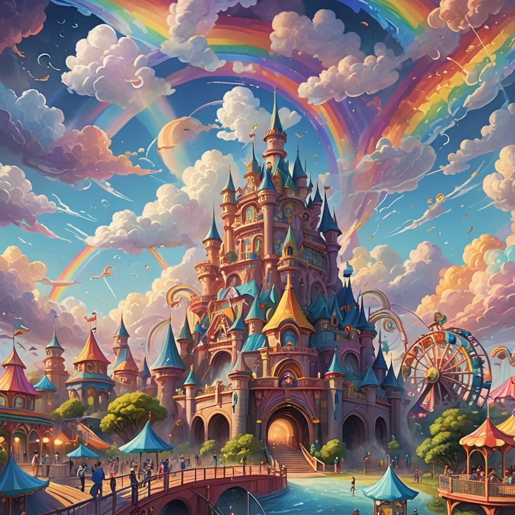 Rainbow Amusement Park in Fantasy Concept Art