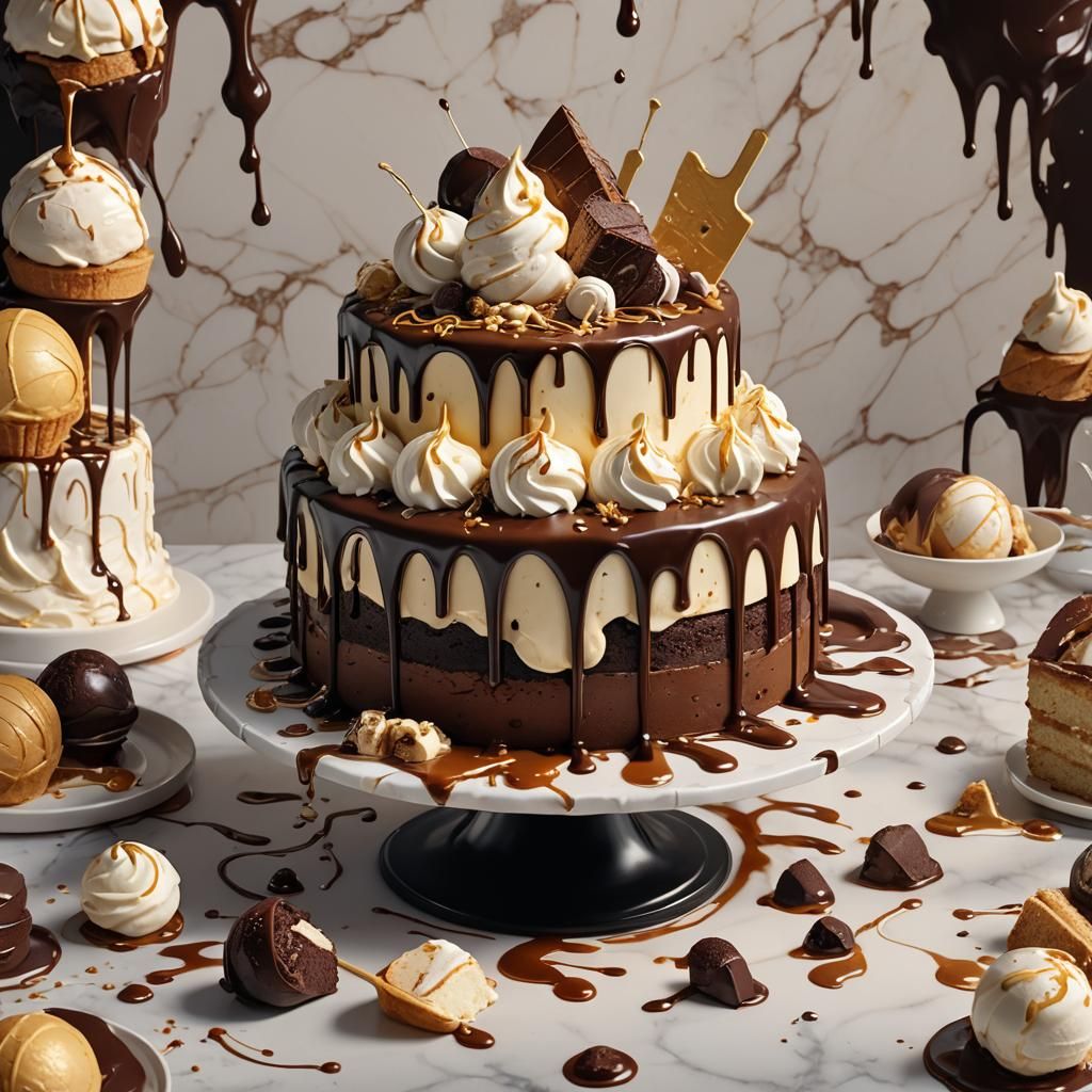 Chocolate Cake and Ice Cream in Fantasy Style