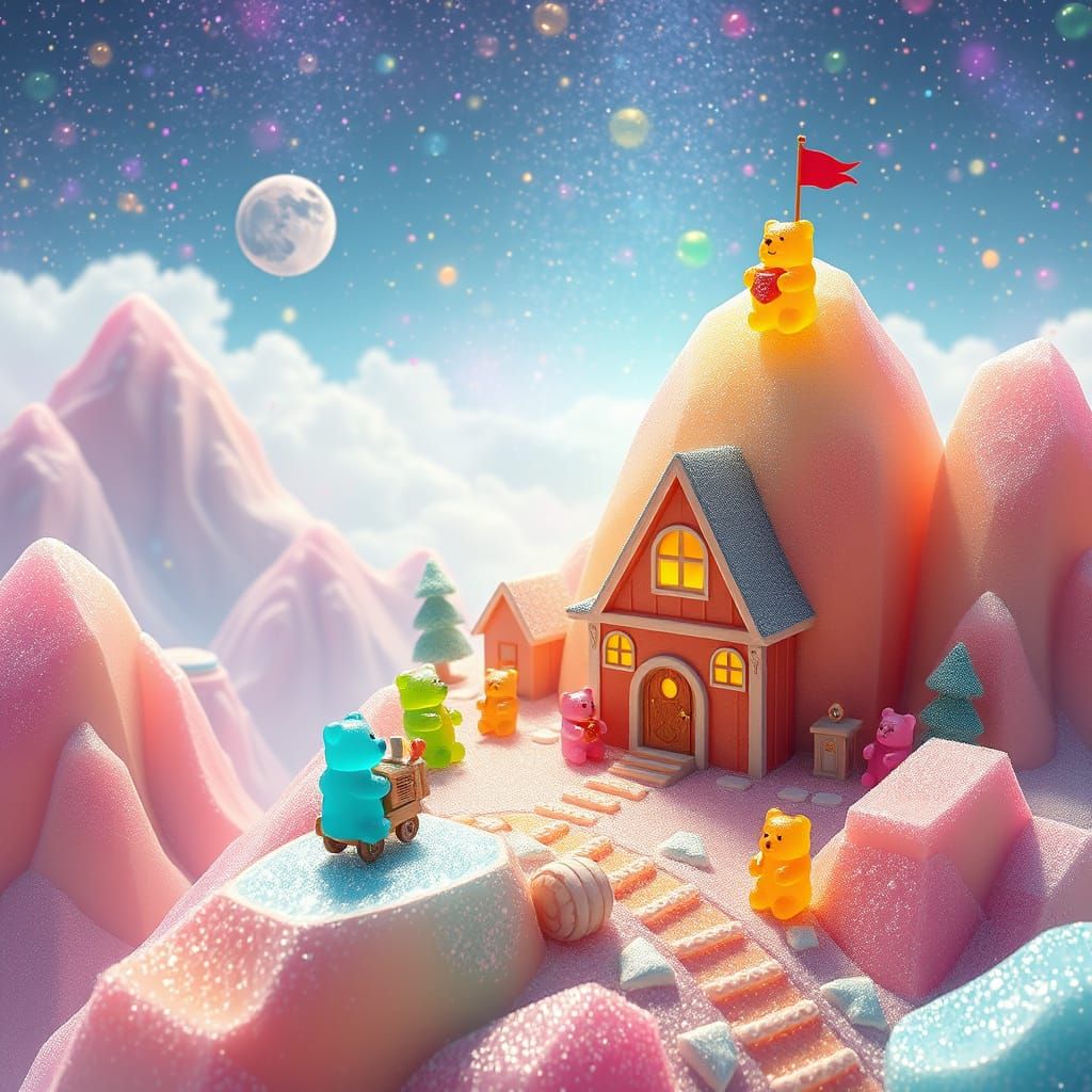 Gummy Bears on Rainbow Planet: A Whimsical Scene