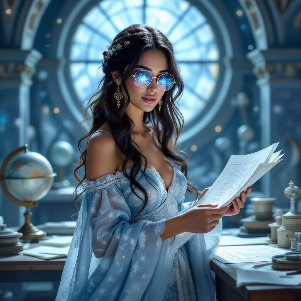 Celestial Architect in Cosmic Workshop, Art Nouveau Style