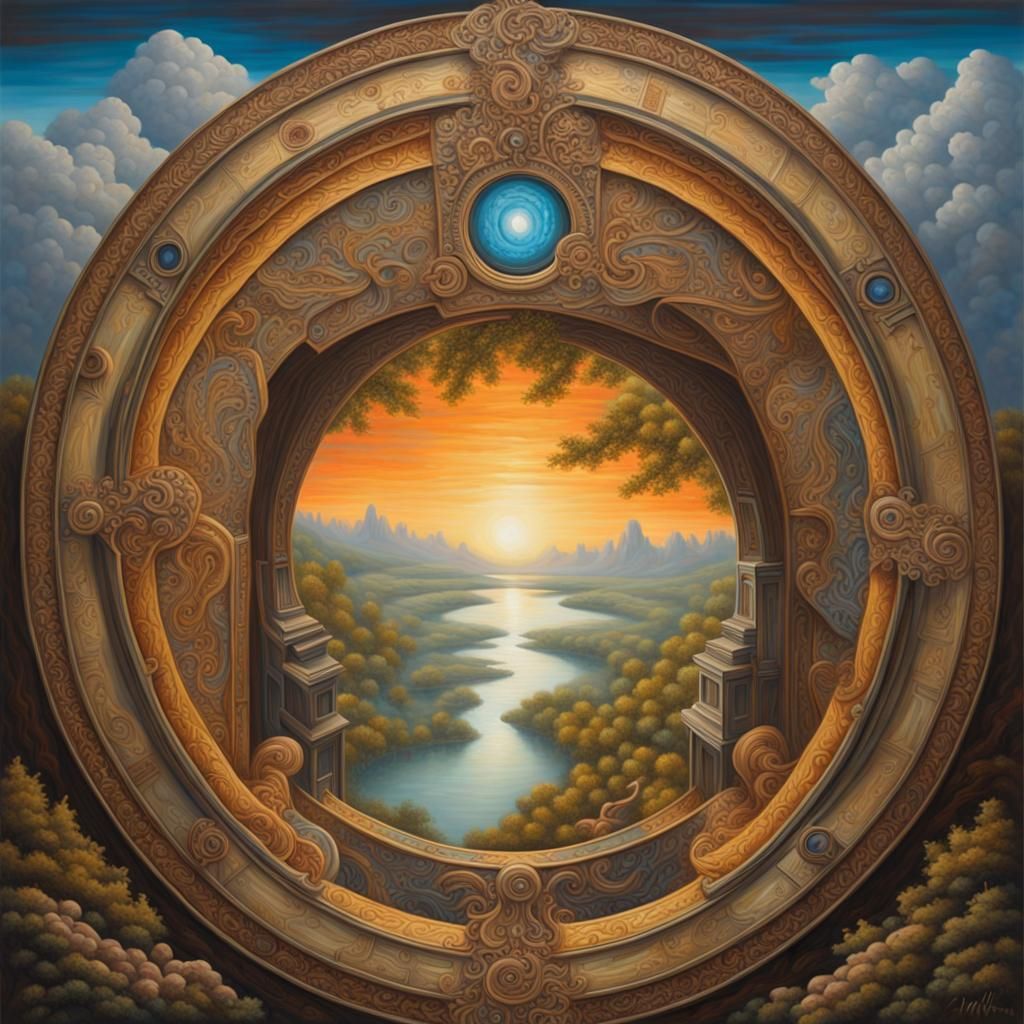 a time portal in oil painting