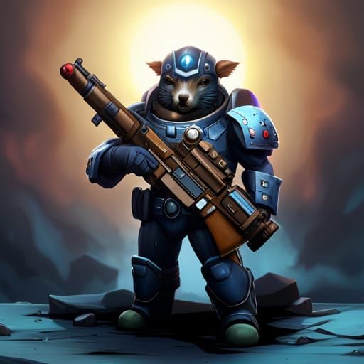 Squirrel Soldier in Warhammer Gothic Space Armor