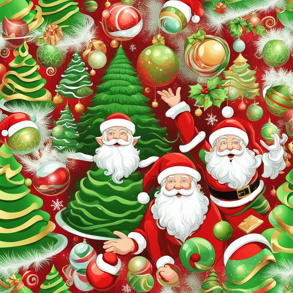 Festive Christmas Scene with Father Christmas in Watercolor ...