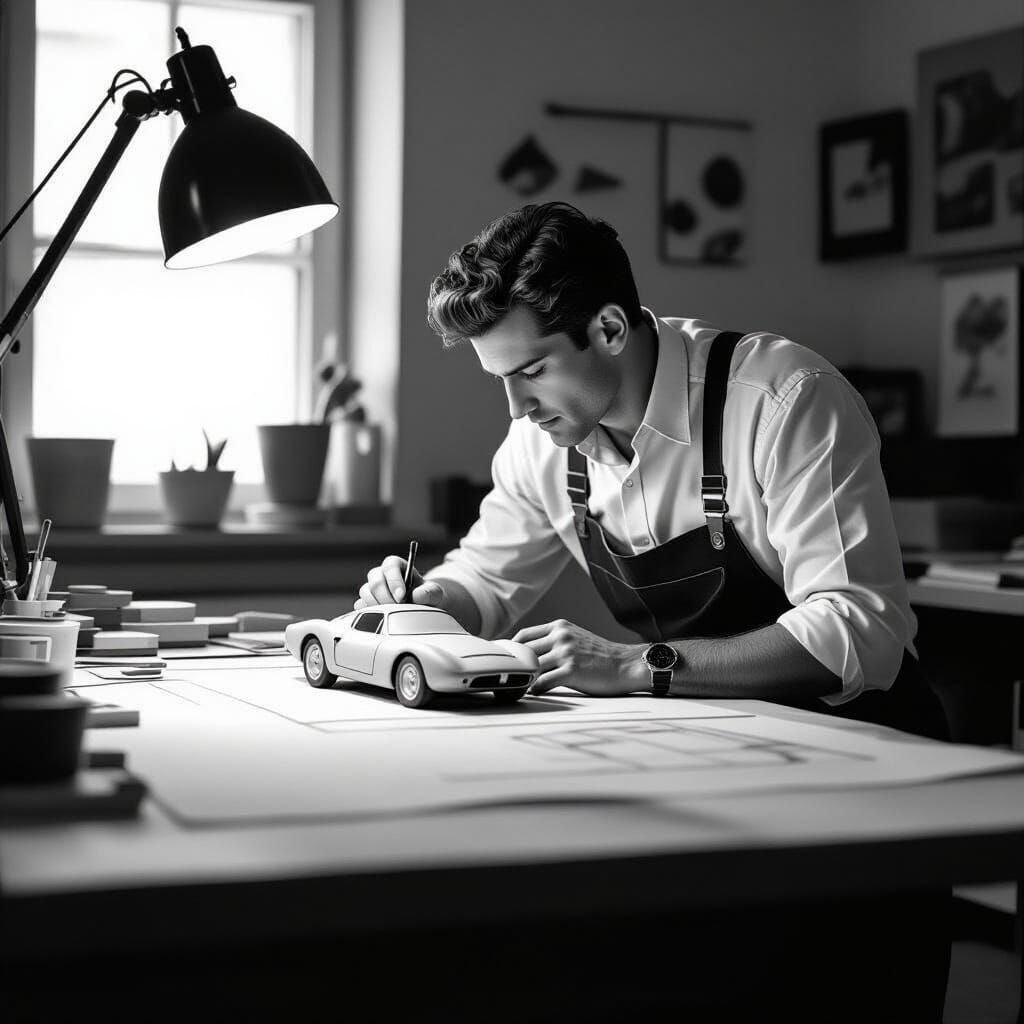 Italian Car Designer in 1960s, Chiaroscuro Photography