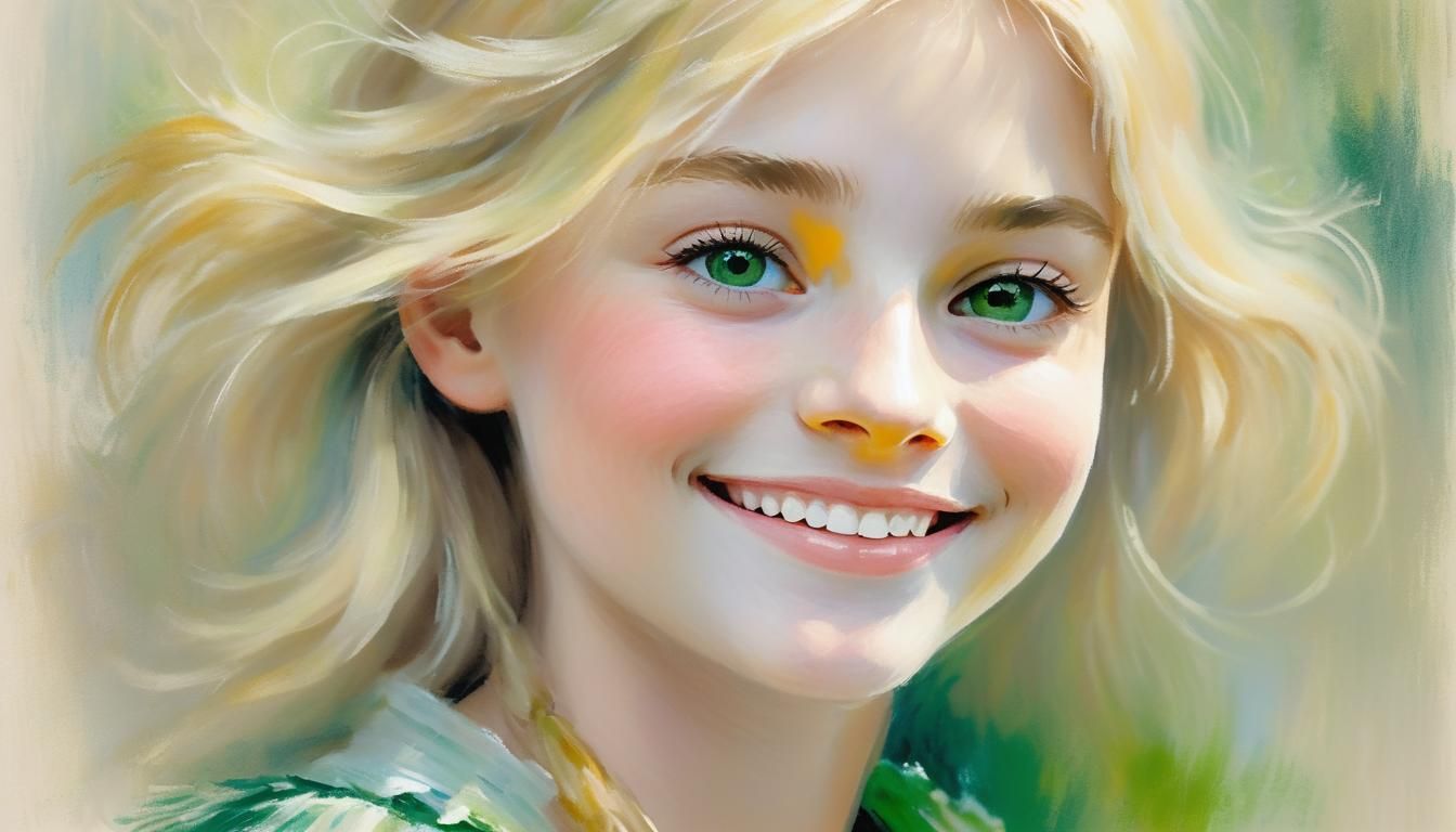 Impressionist Portrait of Smiling Blonde Girl