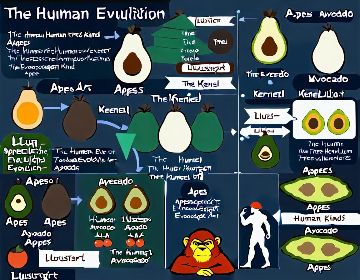 Funny Human Evolution from Avocados, Pop Art Style