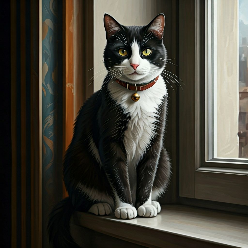 Monochrome Cat Portrait on Windowsill
