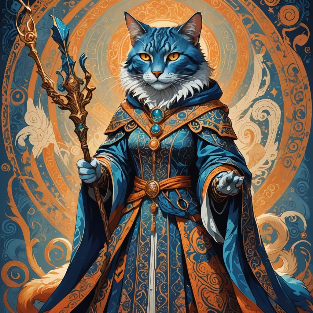 Catfolk Sorceress with Magical Staff, Pop Art