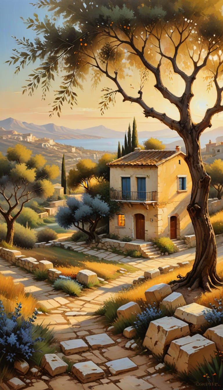 Ancient Greek Cottage Basks in Warm Golden Light