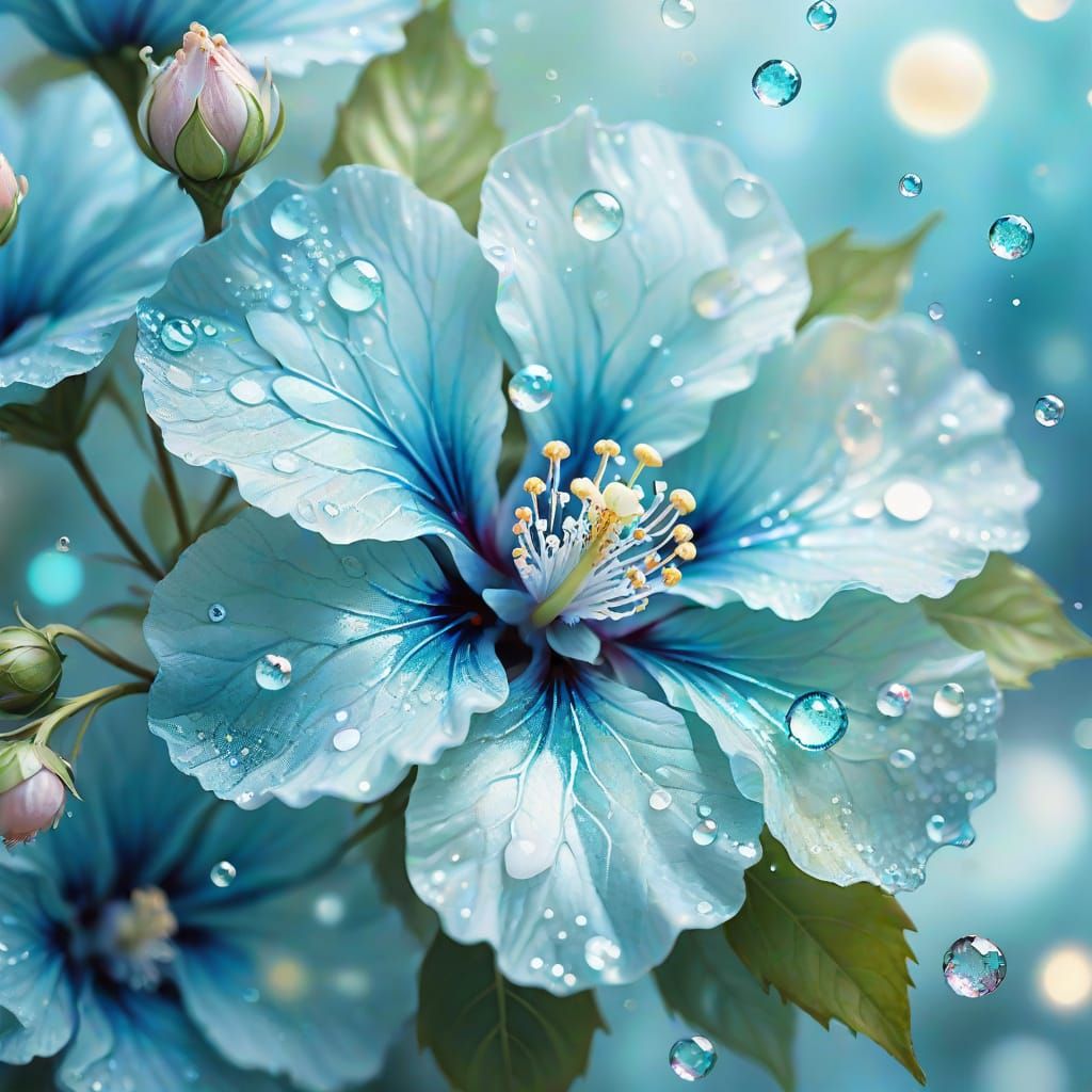 Aquamarine Eyes with Bubbles and Crystal Flowers