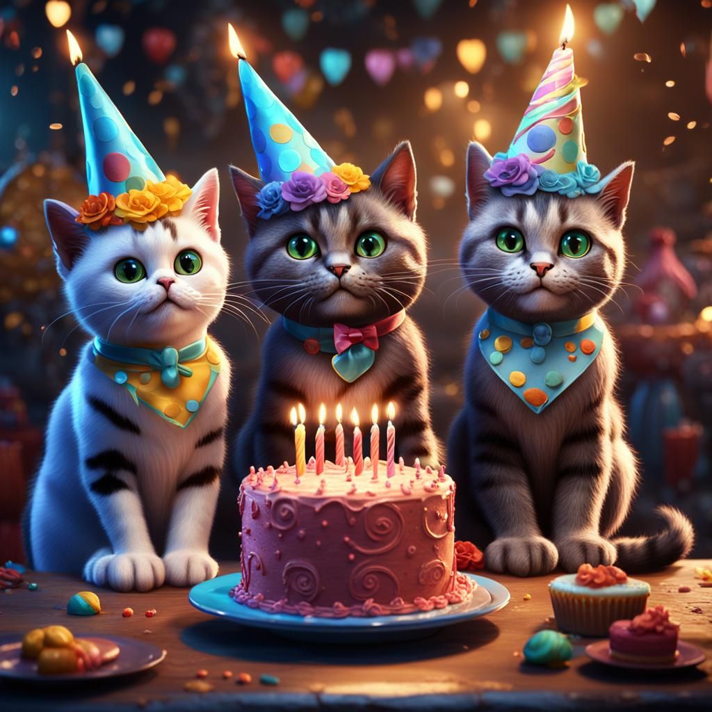 Cats' Birthday Party: Detailed Matte Painting