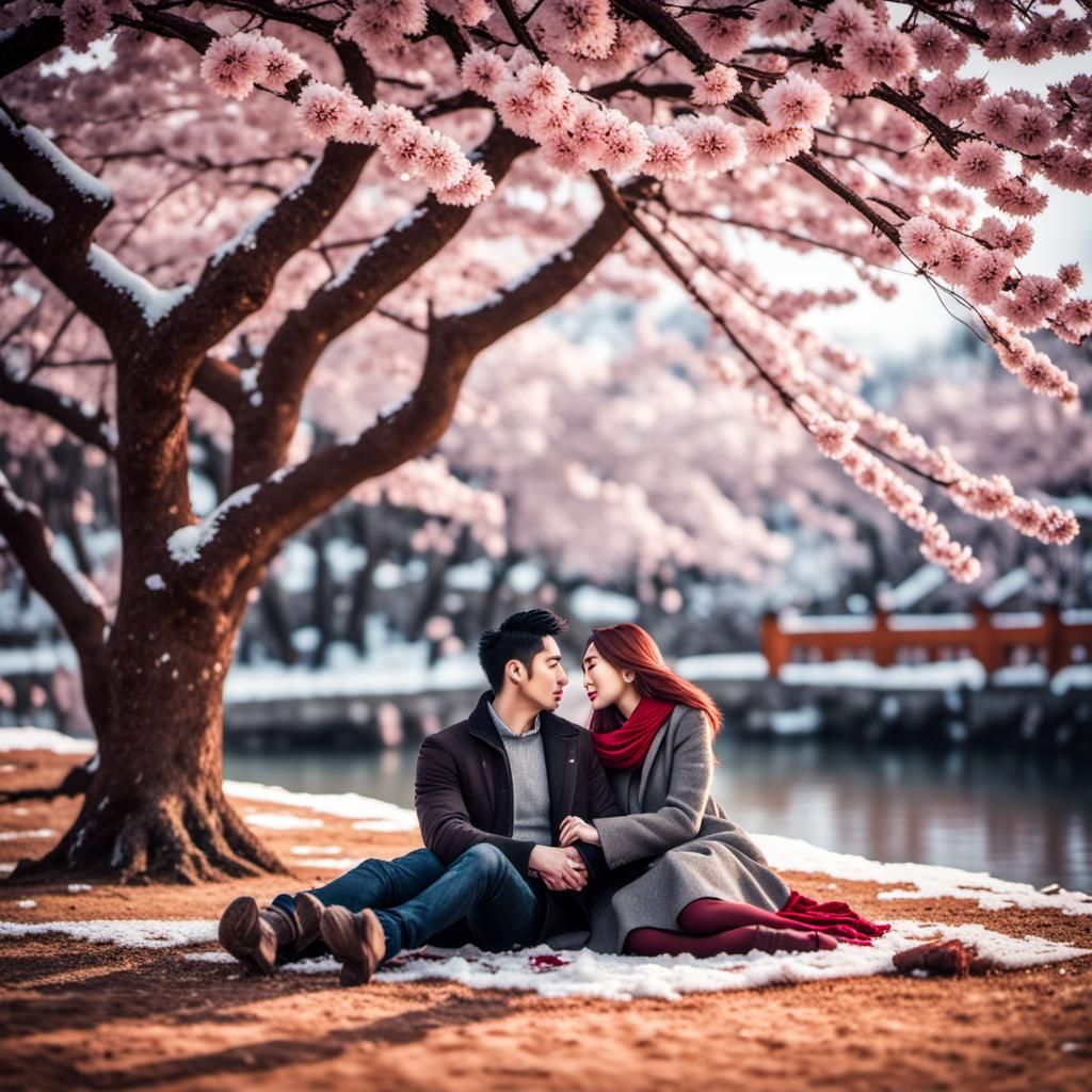 Sakura Love: Boy and Girl in Winter Scene