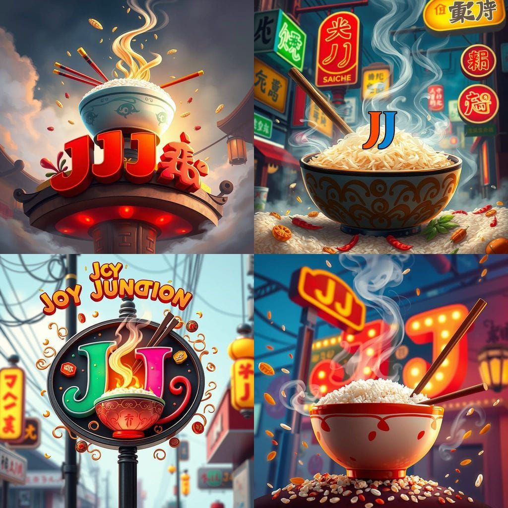 Vibrant Street Sign Logo with Steaming Rice Bowl and Chopsti...