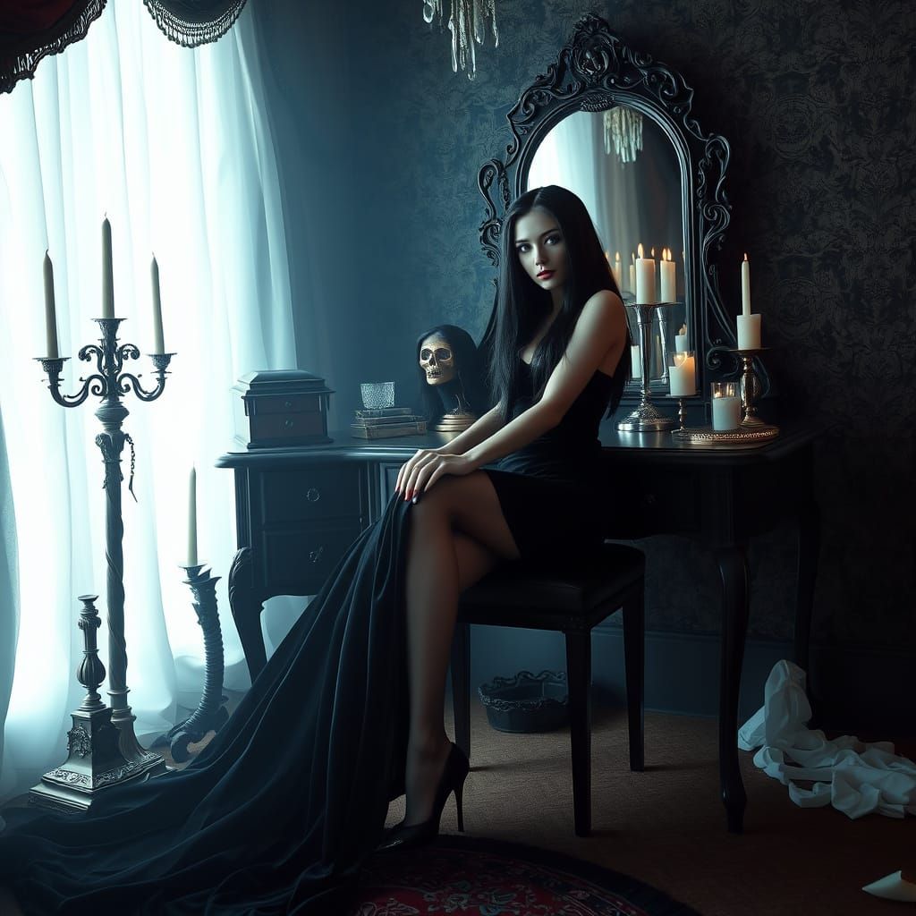 Surreal Death's Messenger in Dark Fantasy Boudoir