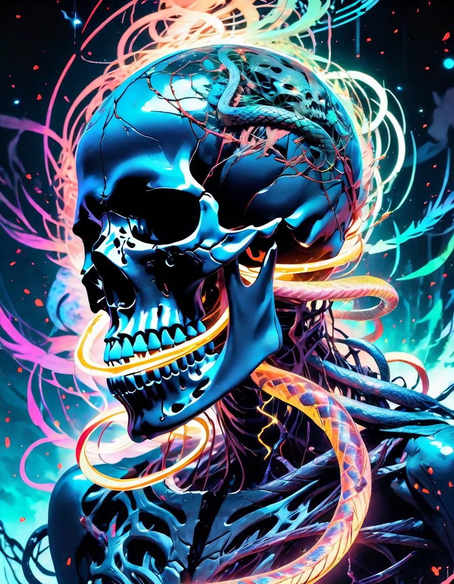 Ominous Skull Spewing Dark Energy in Digital Art Style