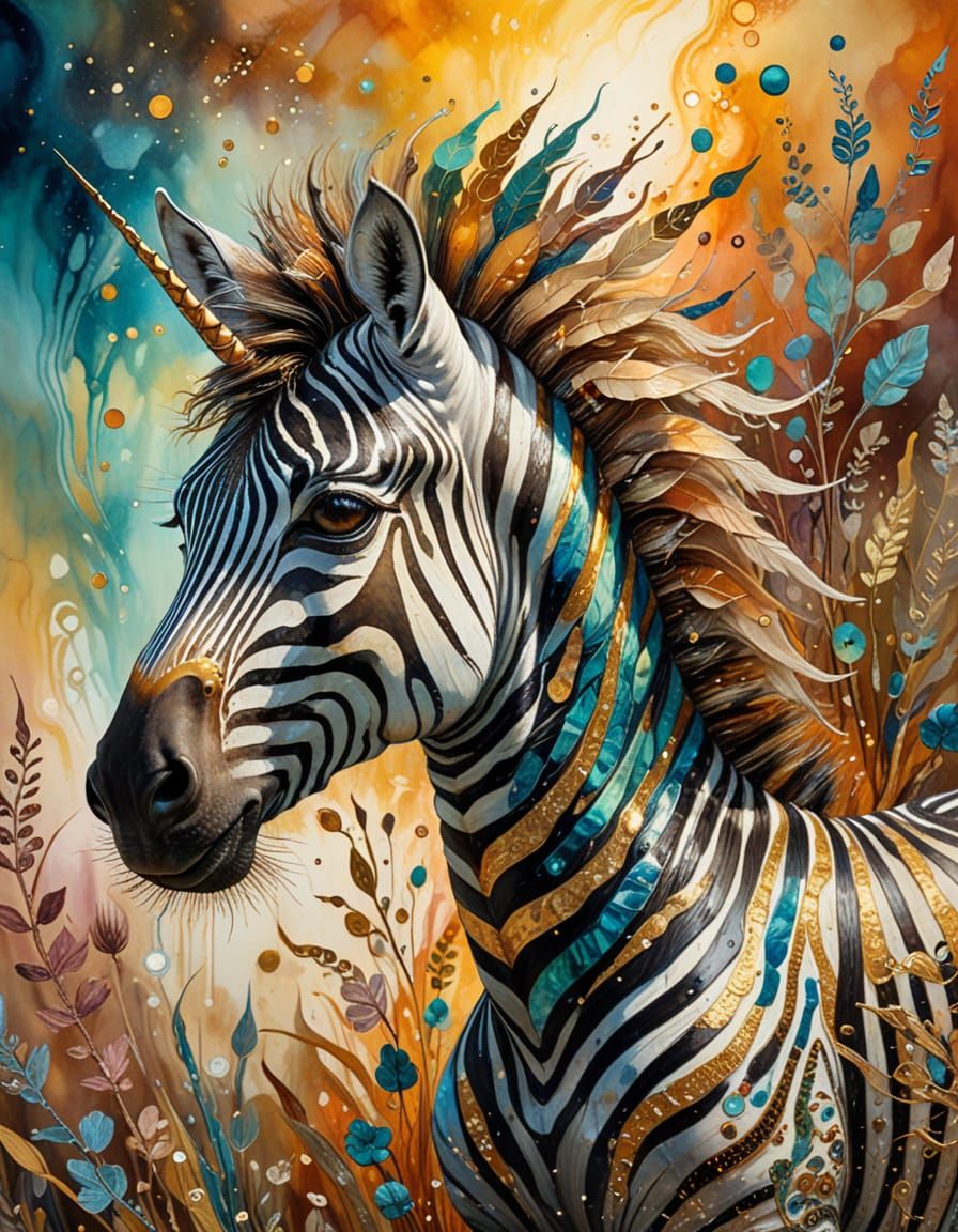 Surreal Zebra with Fins and Sword, Ethereal Fantasy Art