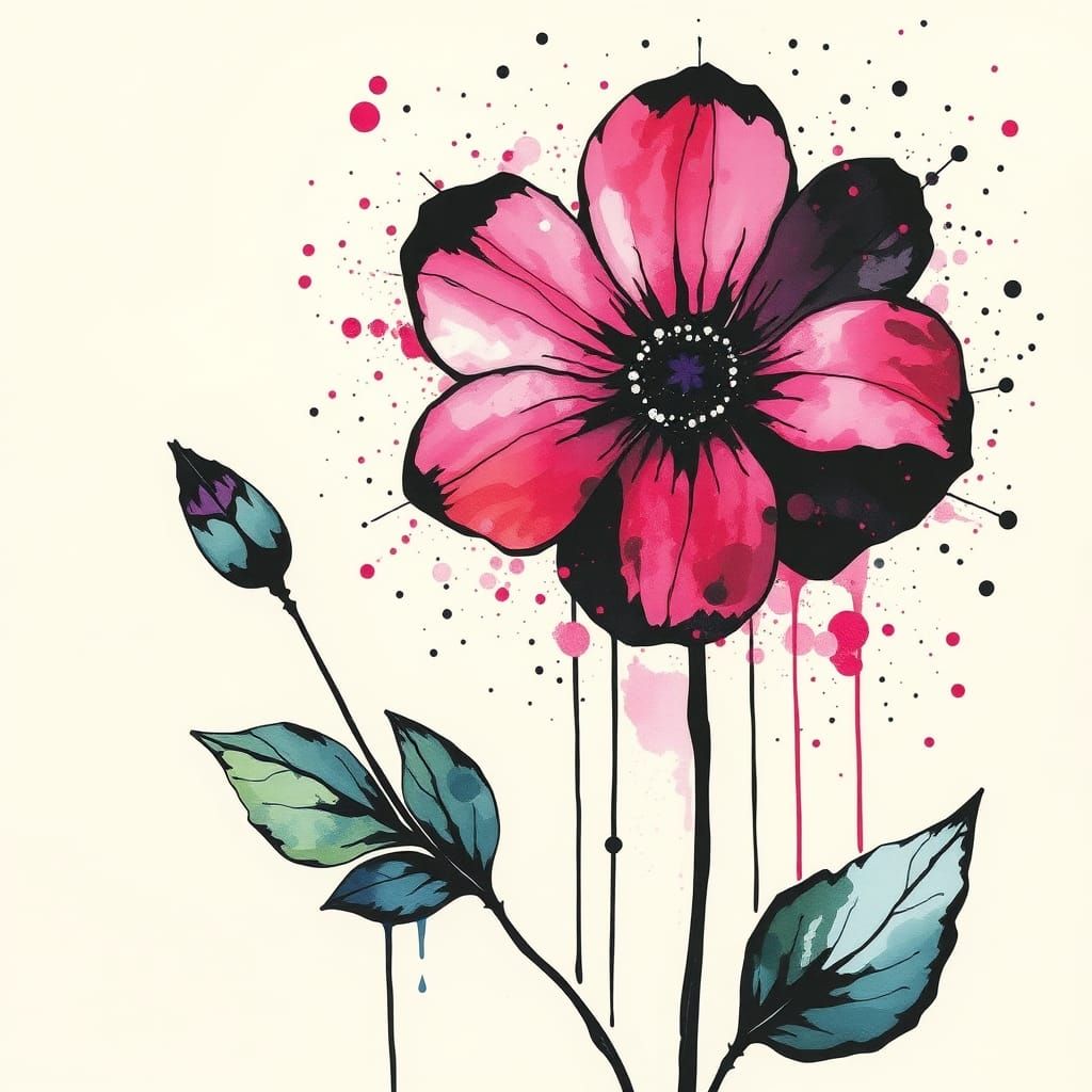 Ink Splatter Flower Painting: Abstract Floral Art
