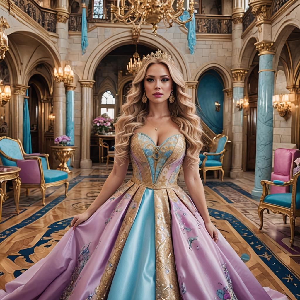 Curvy Girl in Royal Dress on Castle Yacht