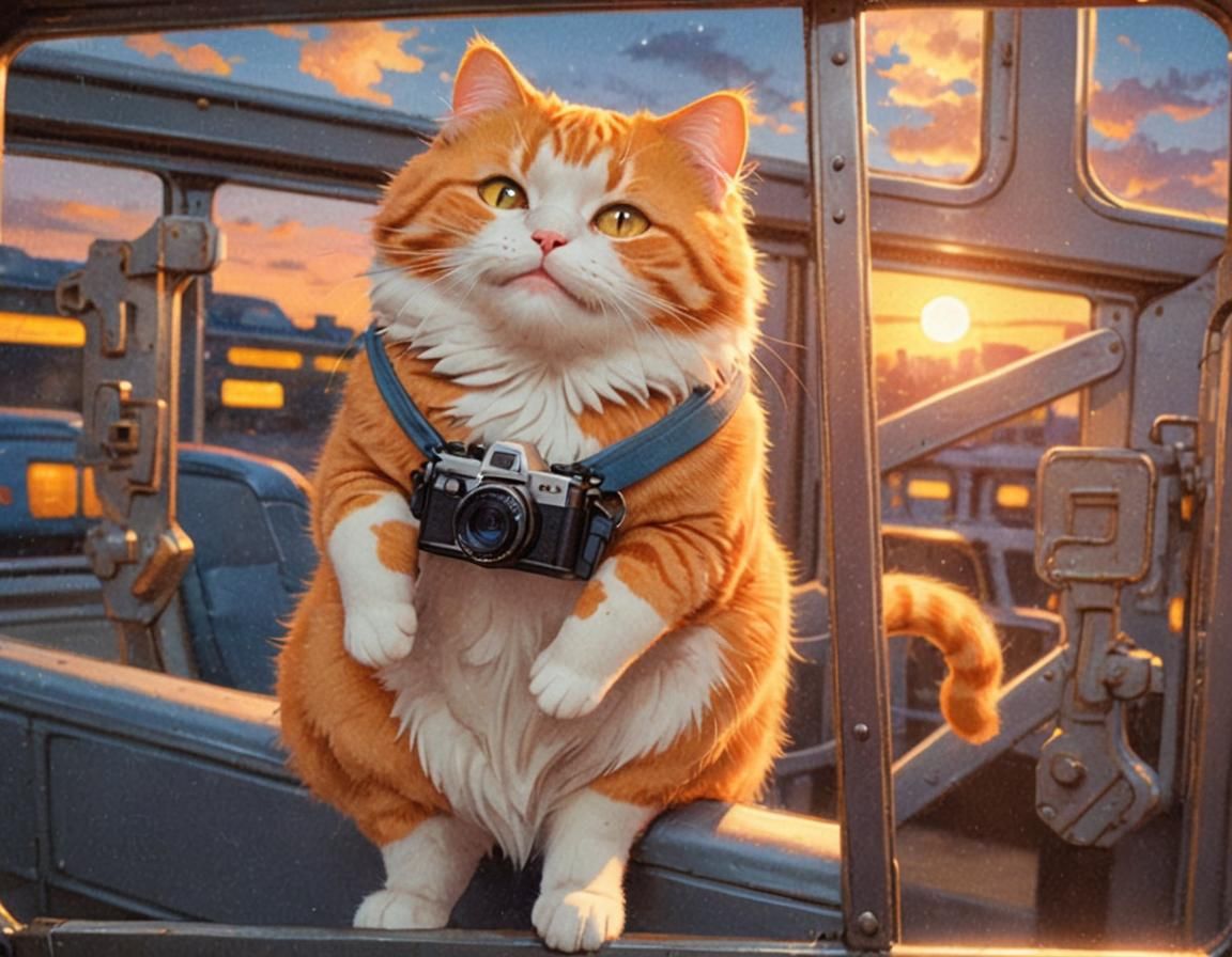 Orange Cat on Train in 3D Anime Art