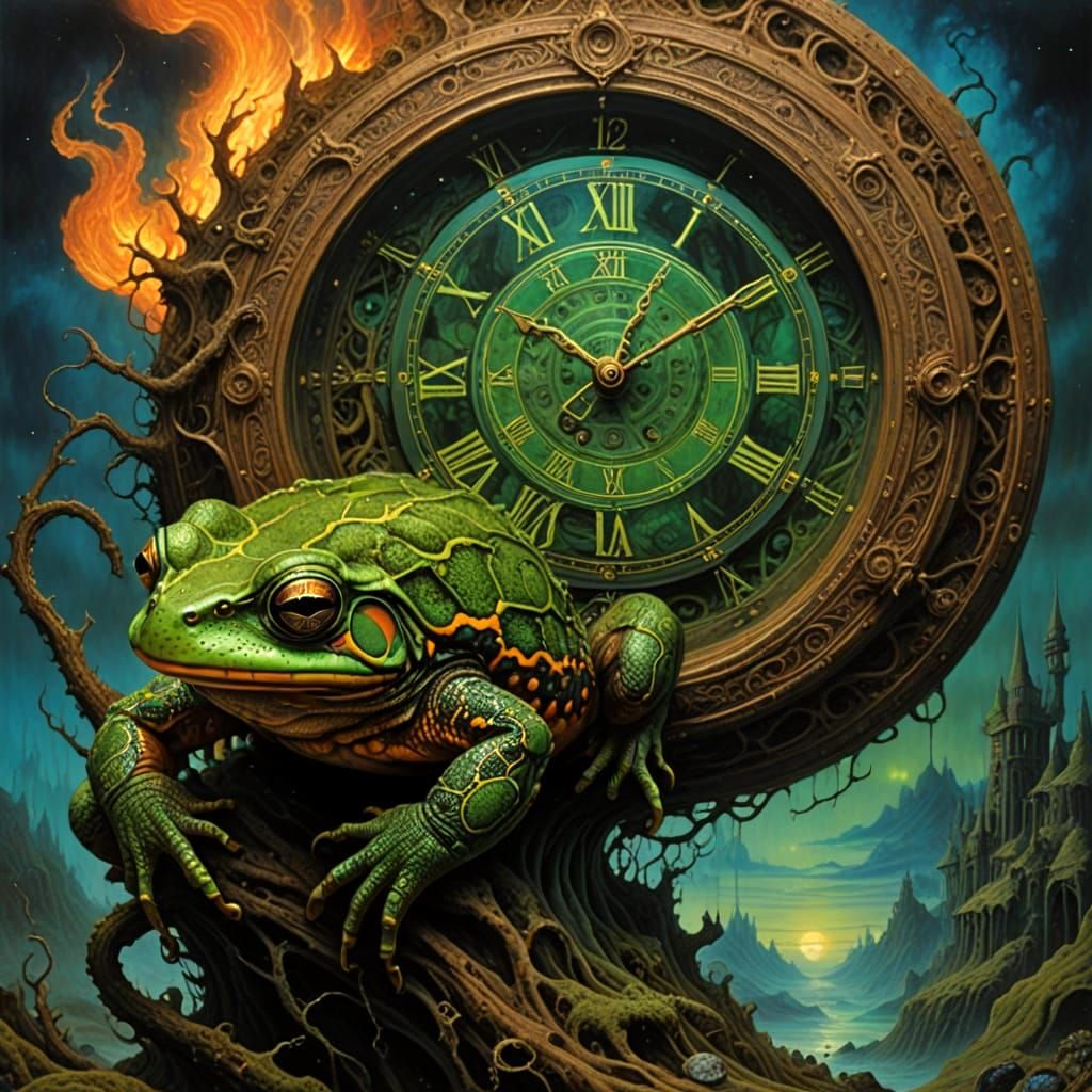 Vibrant Surreal Toad Leaps Through a Dreamlike Coastline Sce...