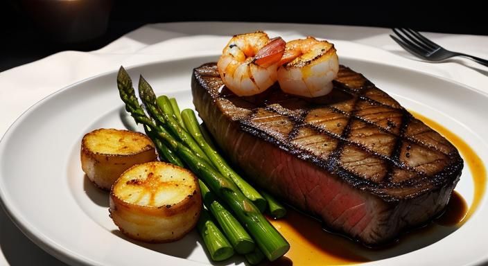 Steak and Shrimp Still Life in Digital Art Style