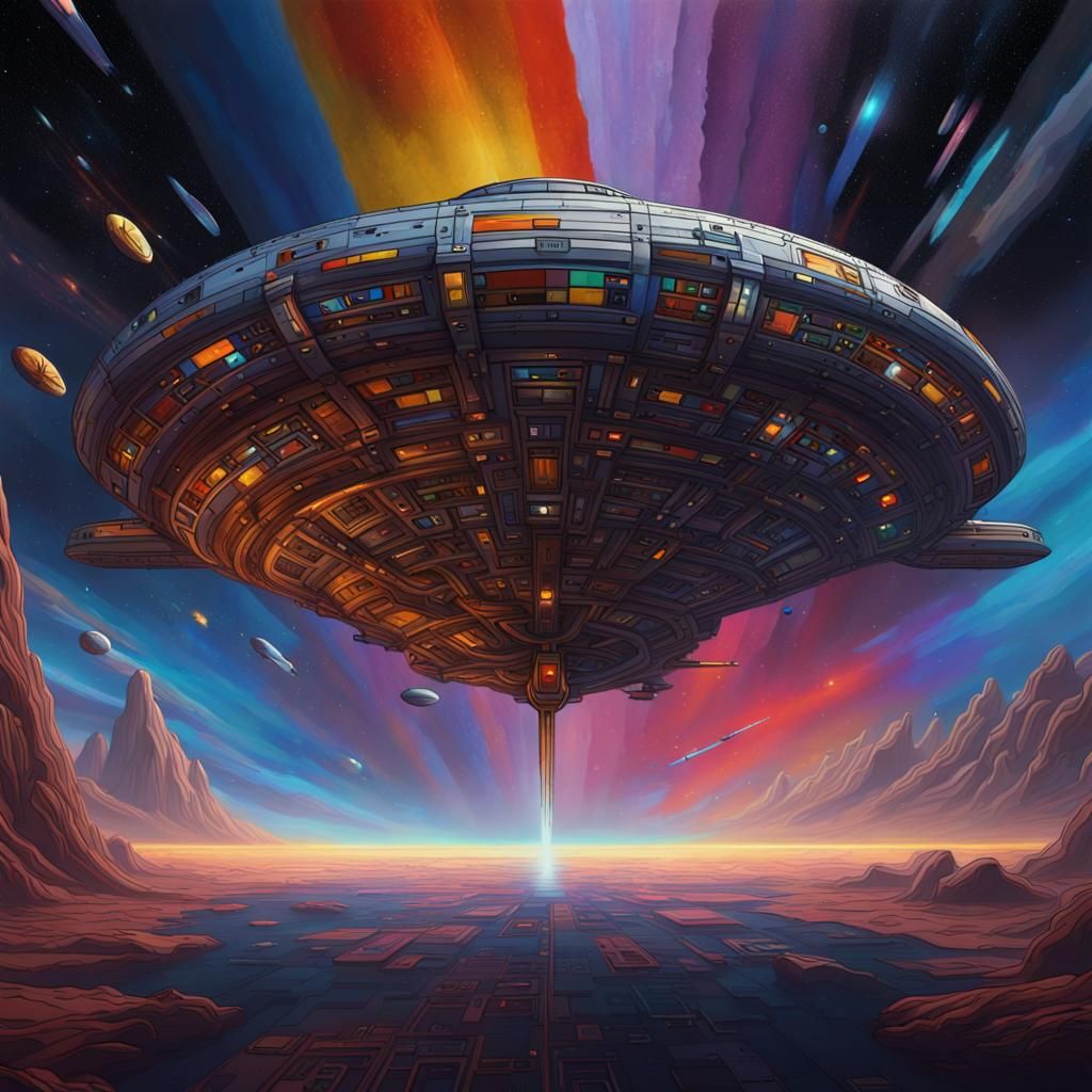 Minbari Spaceship in Nebula: Abstract Digital Art