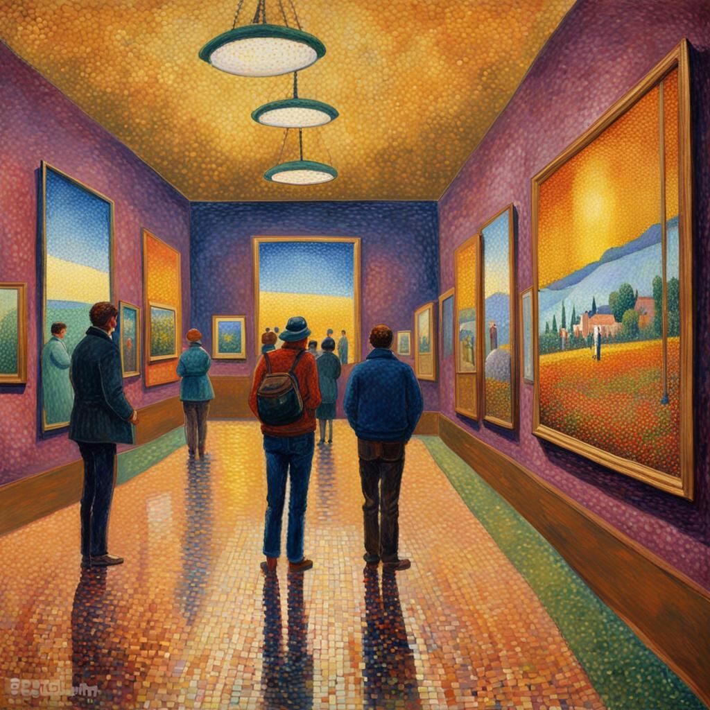 Museum Scene in Pointillism Style