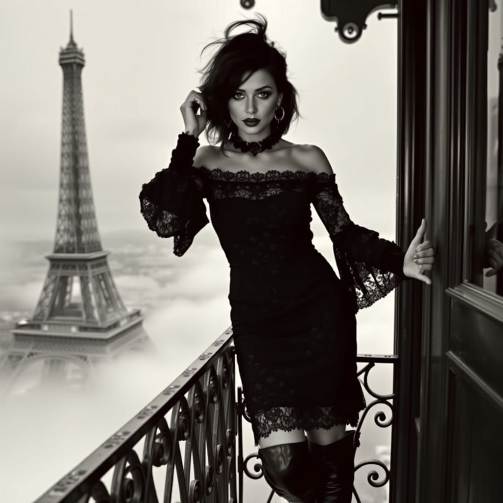 Gothic Goddess in Parisian Twilight
