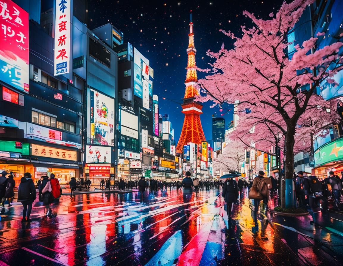 Tokyo Nightscape: Vibrant Pop Art Urban Scene