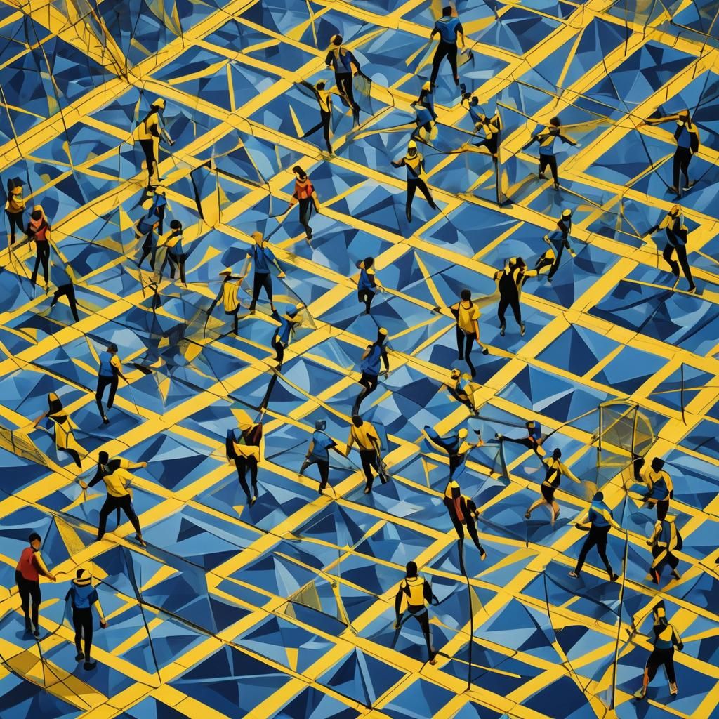 Cubist Trampoline Park in Blue and Yellow