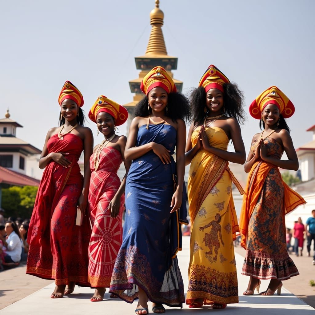 Six Black Women from Puerto Rico in Vibrant Nepalese Attire ...