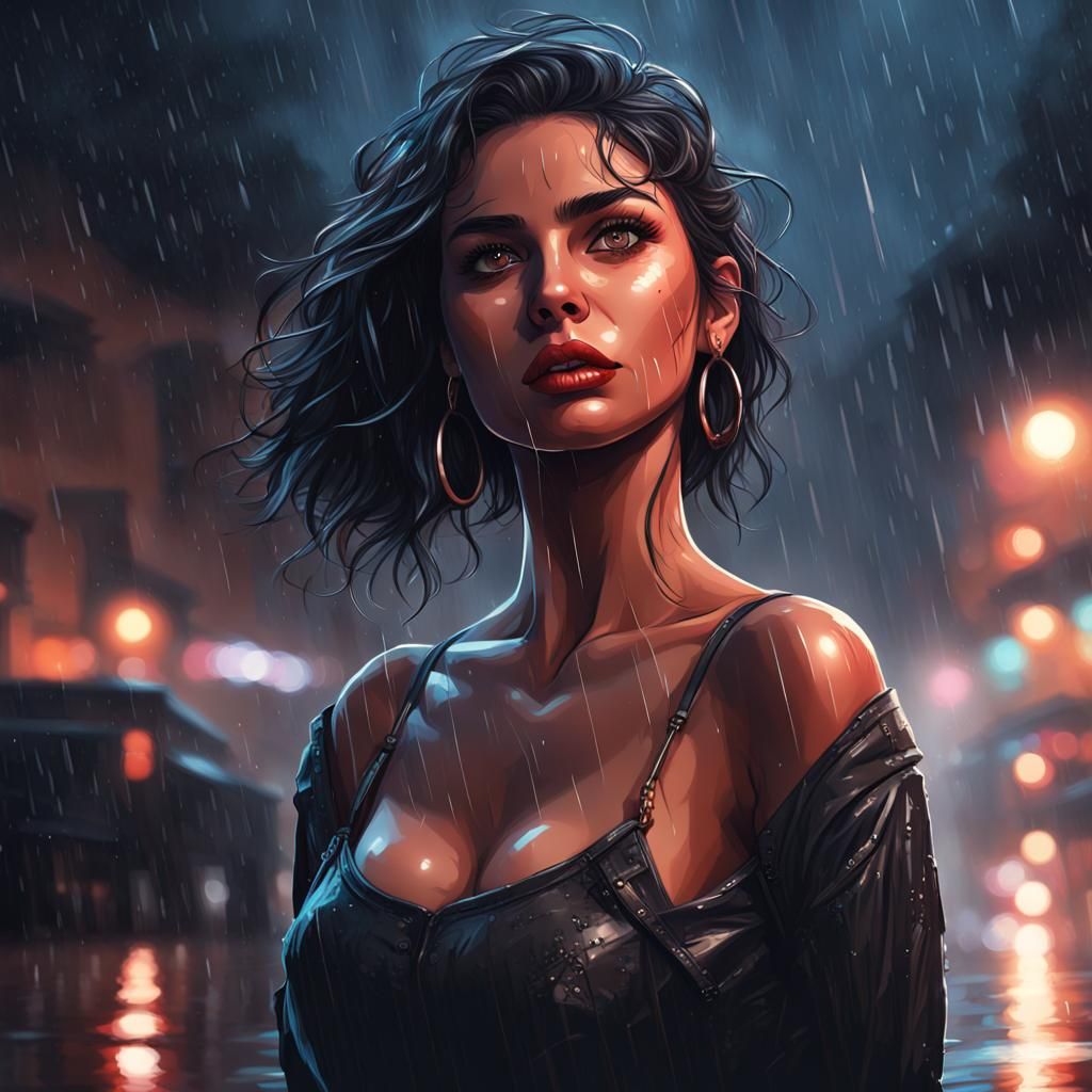 Beautiful Girl in Rainy Street: Apocalypse Art